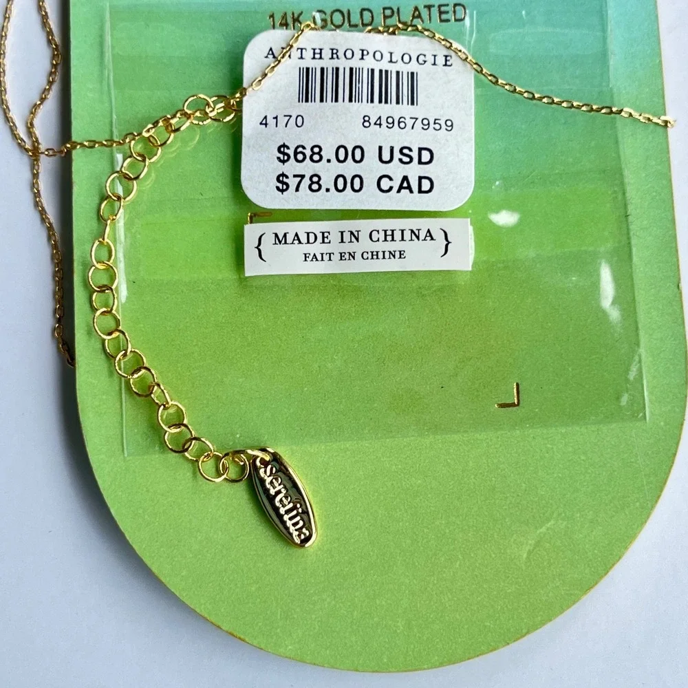 Anthropologie NEW Demi Fine 14K Gold Plated 08202 Pavé Crystal Pendant Necklace